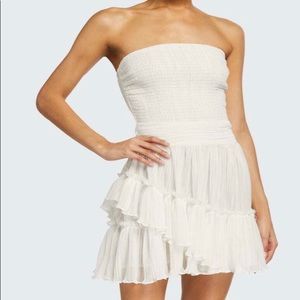 Ruffled Strapless Mini Dress in white